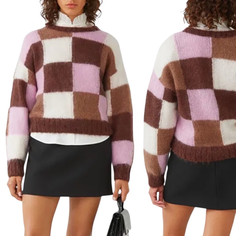 & Other Stories Checkered Jacquard Mohair Wool Sweater